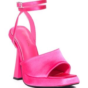 Azalea Wang Hot Pink Satin Platform Heels Ankle Strap Sandals Size 9 Barbiecore